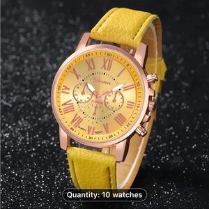 Yellow and Gold Watch with Leather Strap
